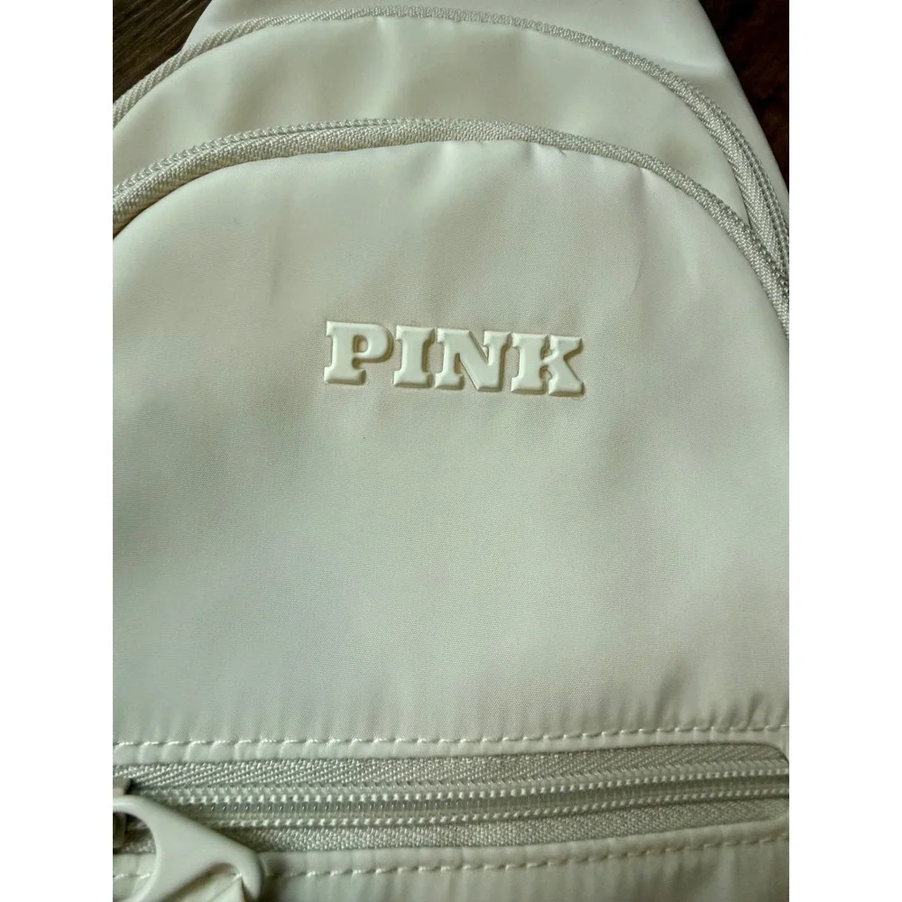 Victorias Secret PINK Cream Nylon Sling Bag Crossbody Backpack New